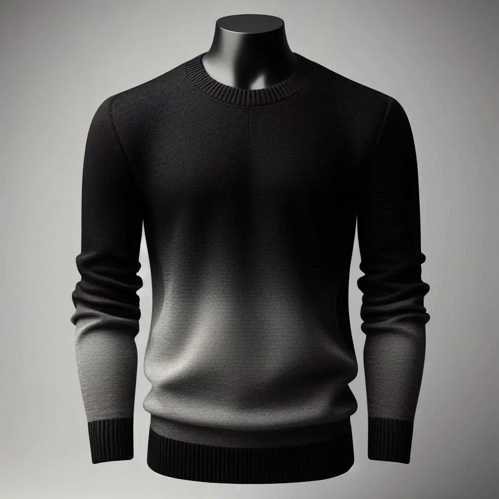 Hand-knitted men's two-tone sweater in black and charcoal with modern textured style"