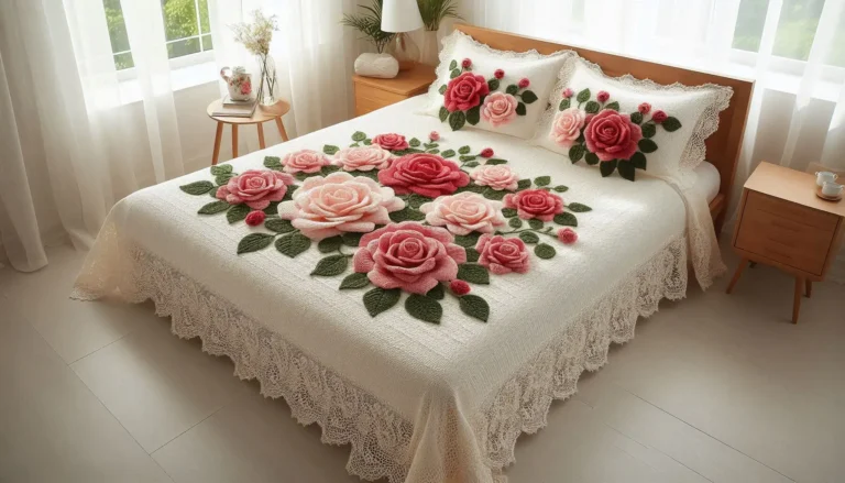 Crochet Rose Bouquet Bed Sheet