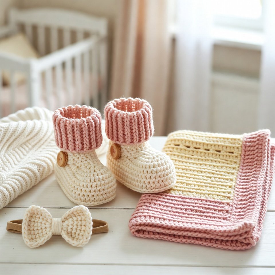 Soft baby crochet items made with beginner-friendly stitches