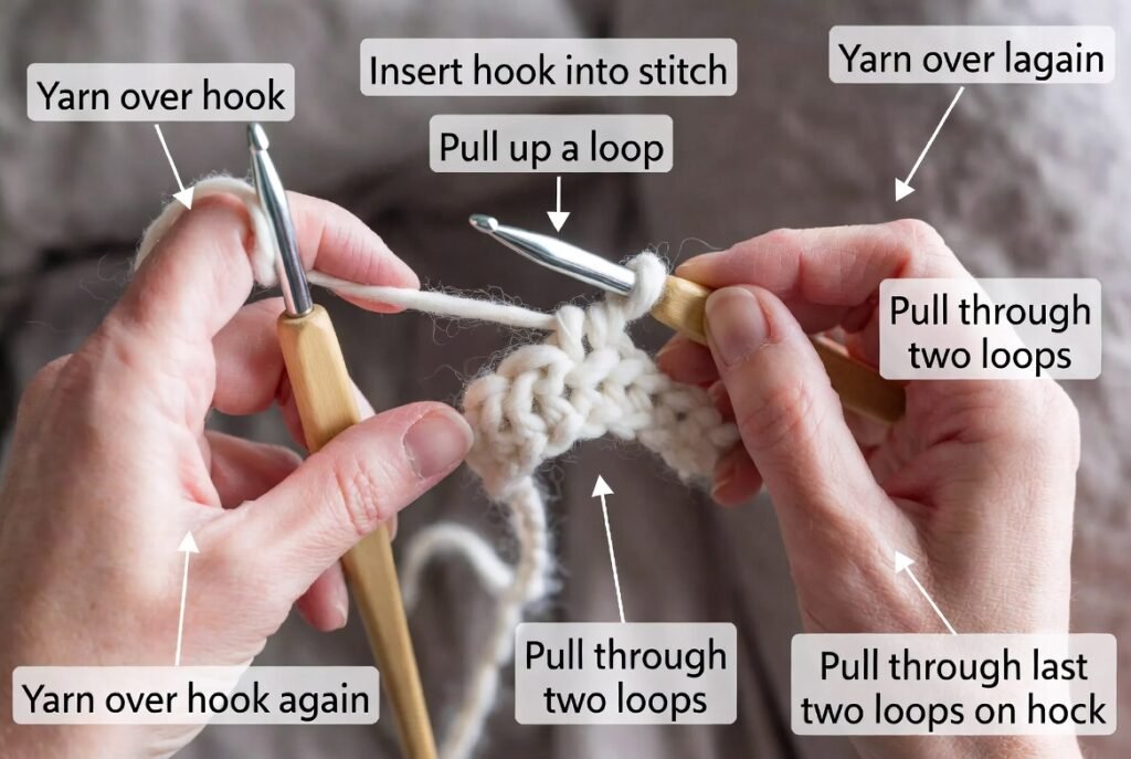 How to make a standard double crochet stitch step by step for beginners