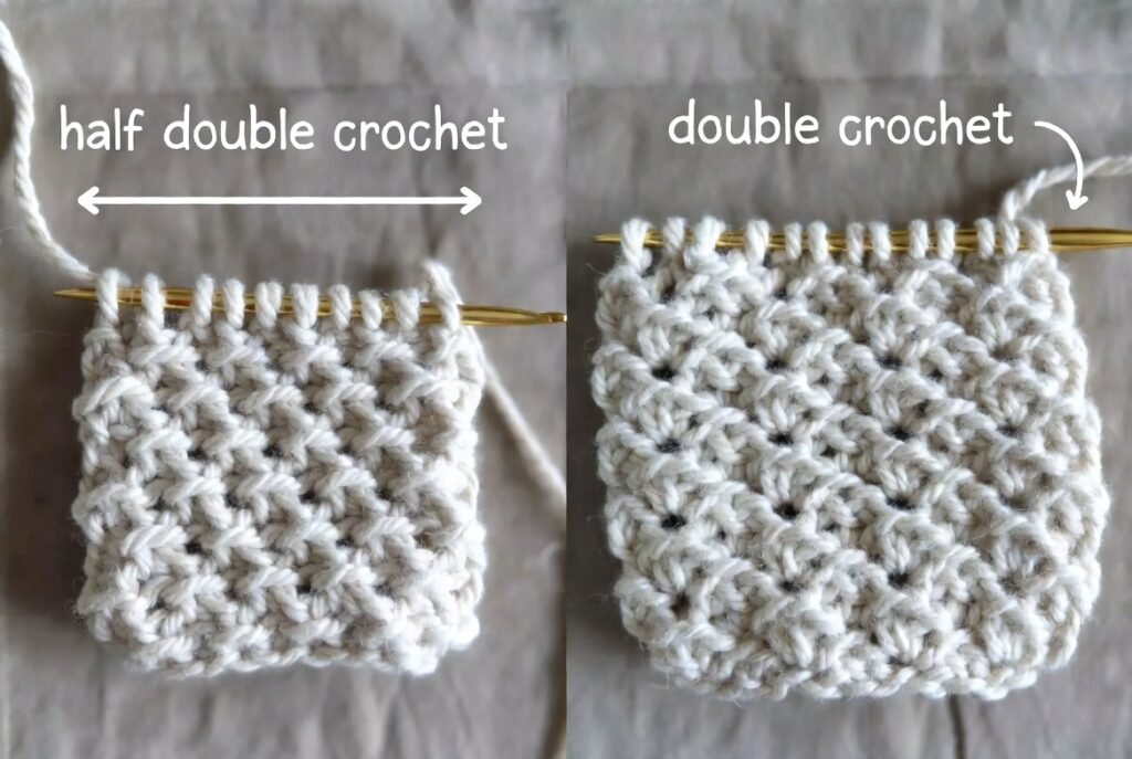Half double crochet vs double crochet comparison for beginners