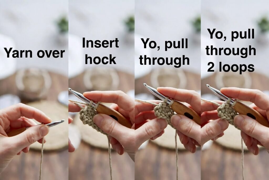 “right handed double crochet increase step by step”