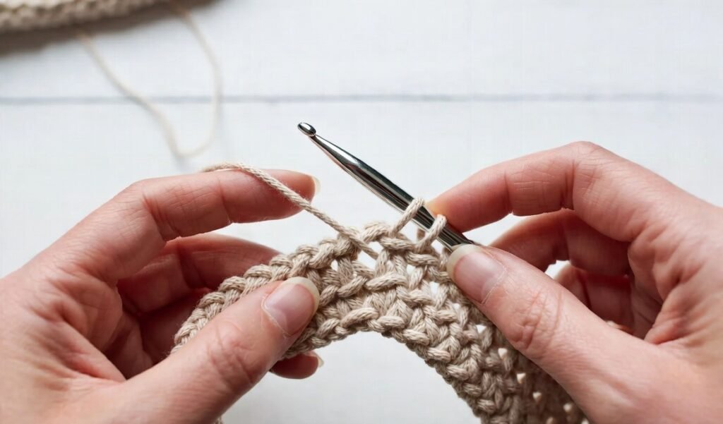 insert hook into chain step for double crochet stitch beginner crochet lesson