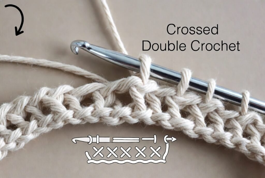Crossed double crochet stitch tutorial for textured crochet fabric