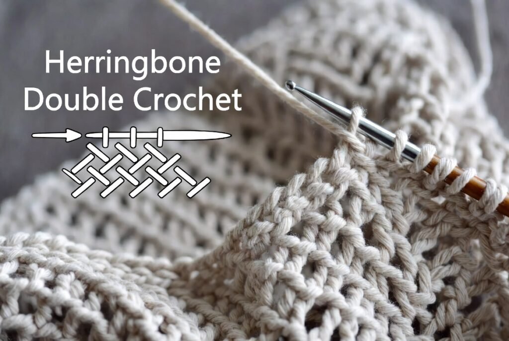Herringbone double crochet stitch tutorial for sweaters and blankets
