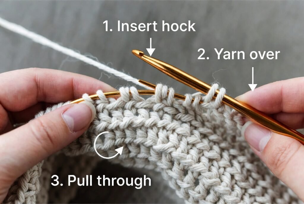 Linked double crochet stitch tutorial for dense crochet fabric