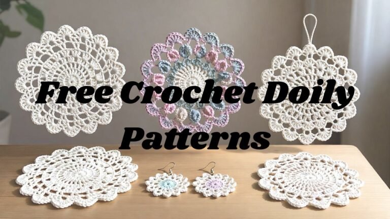 Collection of crochet doily patterns including table doilies, 3D table toppers, wall hangings, and mini crochet doily accessories made with cotton yarn.