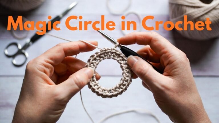 Magic circle in crochet step-by-step using cotton yarn and crochet hook to create an adjustable ring for amigurumi and granny squares.