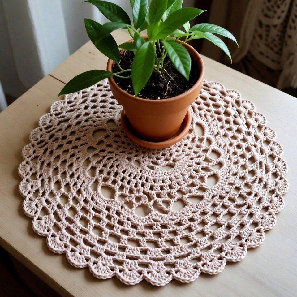 Crochet doily plant mat – free crochet doily patterns for home decor.