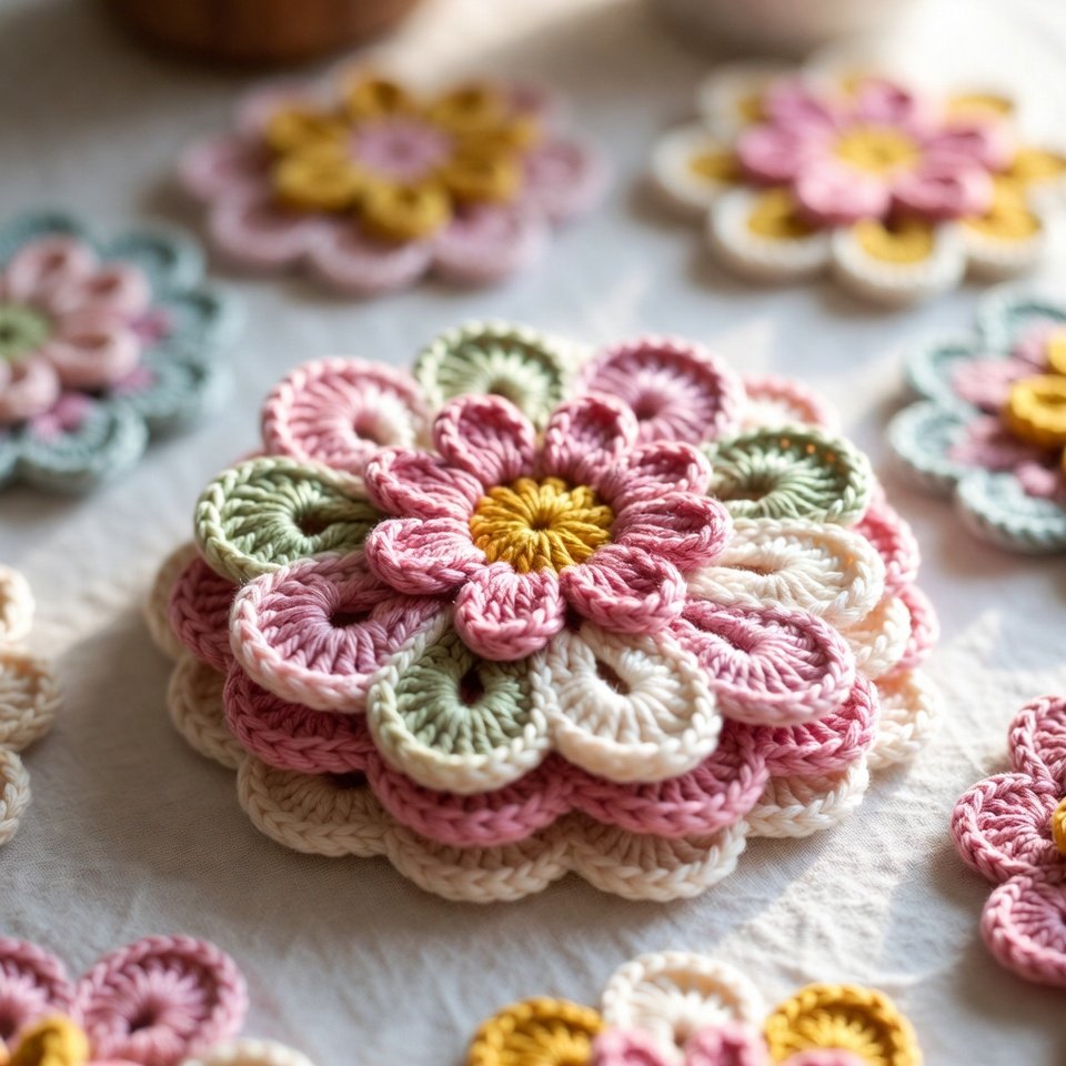 Crochet floral doily coaster – easy crochet doily free pattern