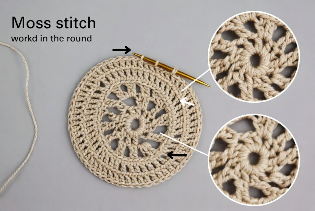crochet moss stitch in the round diagram showing circular stitch pattern