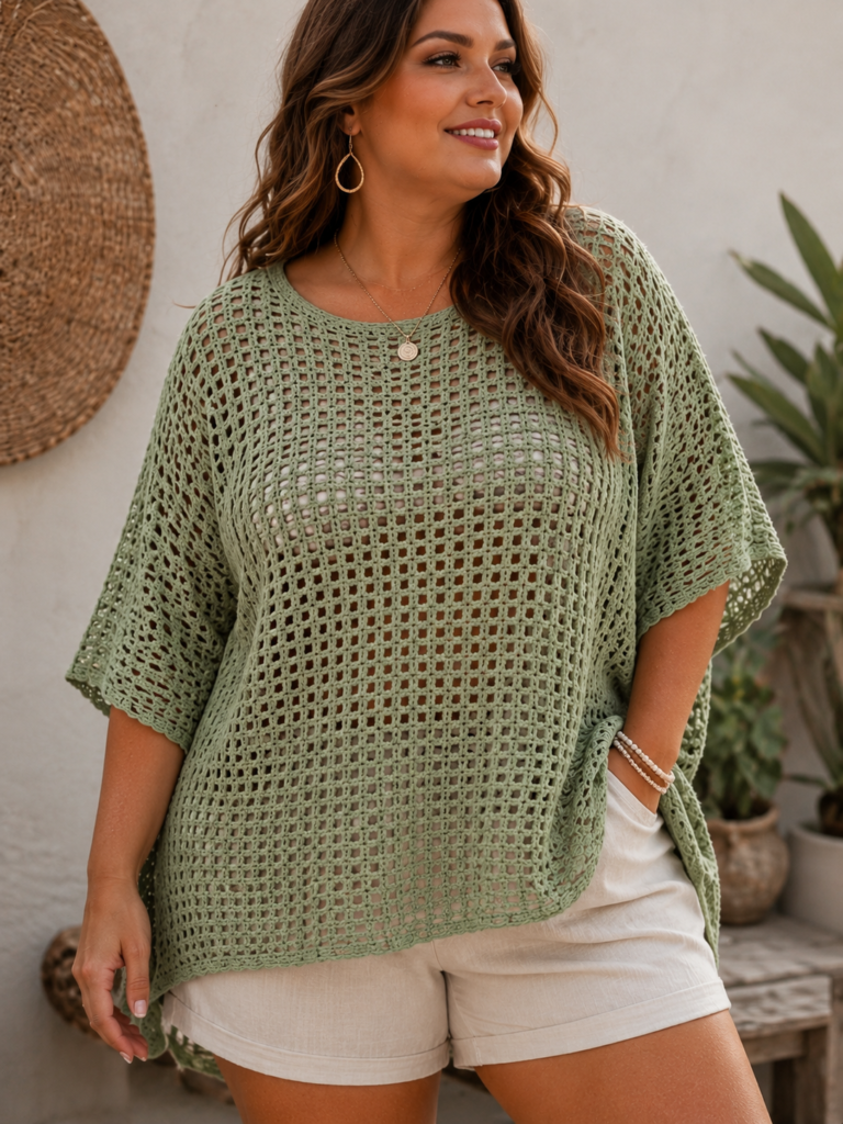 Plus size crochet top pattern for women with relaxed comfortable fit.
