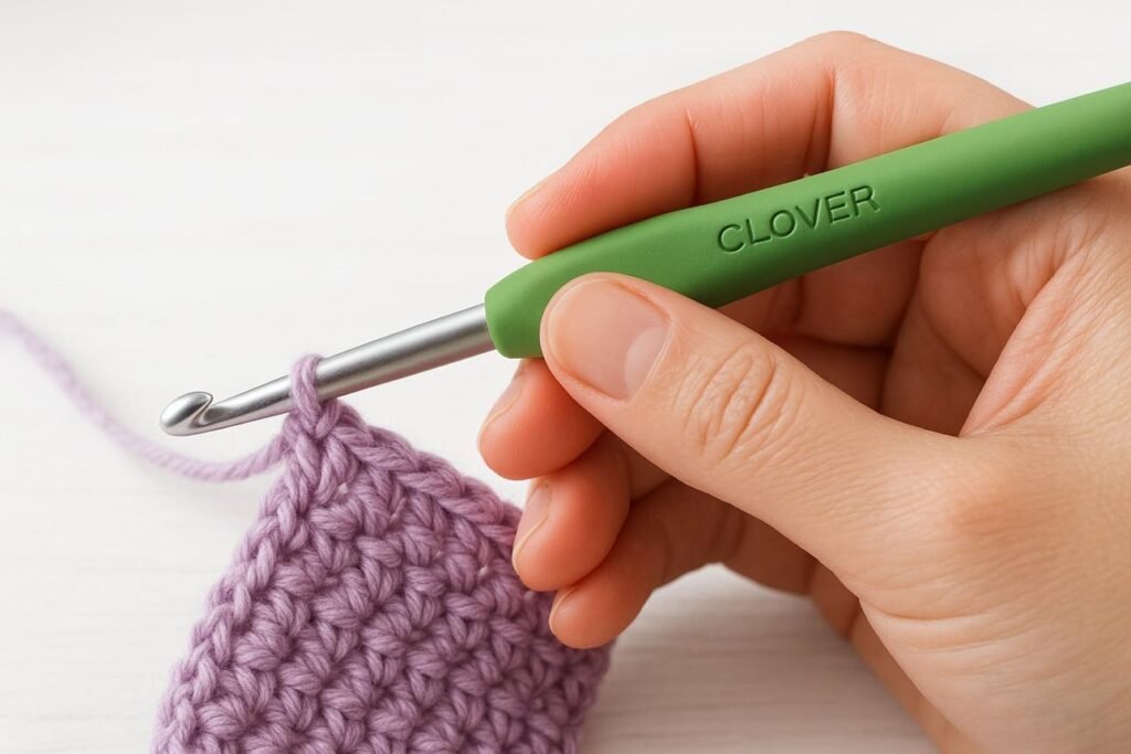 Wooden and resin crochet hooks displayed together with natural wood grains and colorful resin patterns.