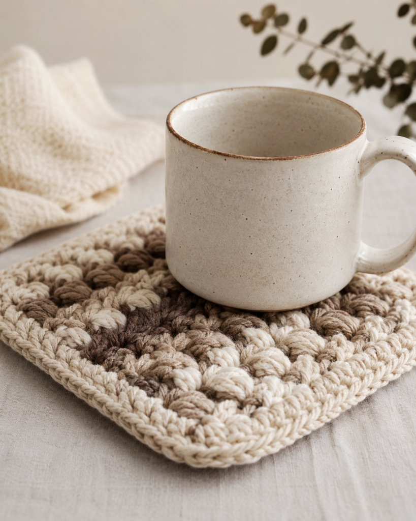 thick crochet mug hug trivet made with cotton yarn for hot mugs