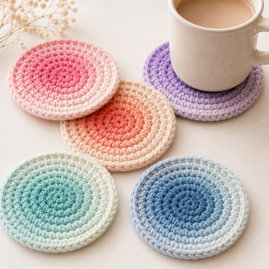 ombre crochet coasters with soft gradient color transitions