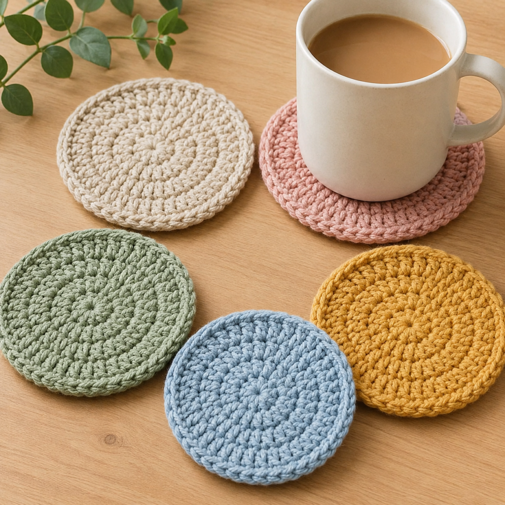 simple round crochet coasters made with cotton yarn in a classic circular design